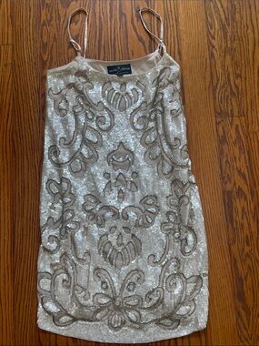 Needle & Thread Ivory Silver and Gold Sequin Mini Dress